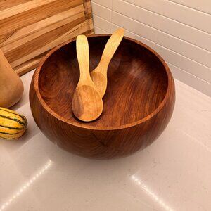 Acacia Wood Serving Bowl and Utensils